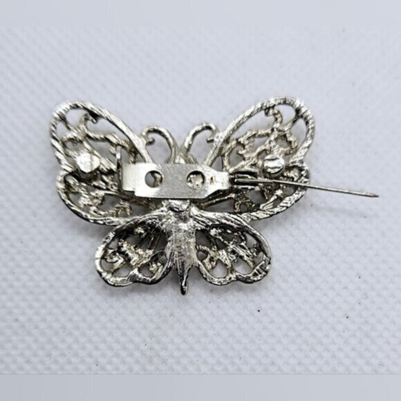 Silver Tone Amethyst Simulant Butterfly Brooch Pin - Picture 4 of 4